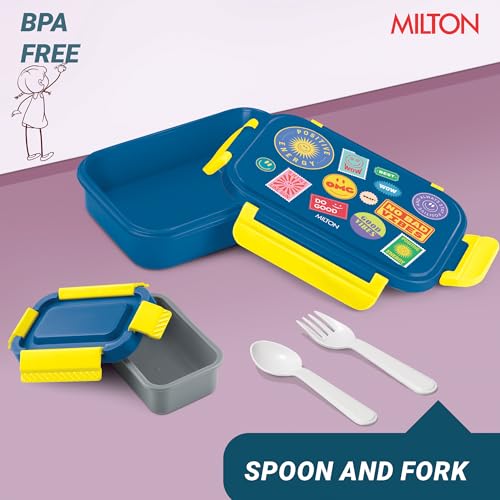 Image of MILTON Big Candy Tiffin Lunch Box for Kids Boys & Girls with Leak-Proof Inner Container| Food Grade,BPA Free,Compact & Durable Snacks Box for Kids I Plastic Spoon & Fork, 830 ml, Navy Blue