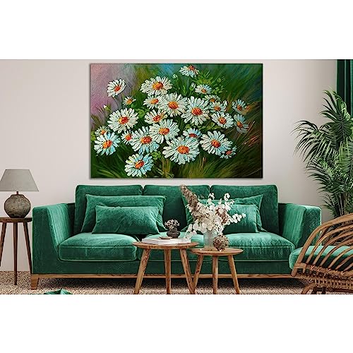 Illustration abstraite de fleurs marguerites ZELLART tableau toile 120x80 cm prêt à accrocher