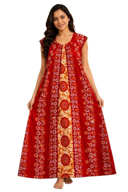Women's Cotton Printed Nighty | Full Length Maxi Night Gown | Soft & Comfortable Sleeveless Night Dress Colour Brown-picture-55