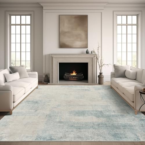 zesthome Washable Rug 8x10, Modern Abstract Rugs for Living Room, Ultra Soft 8x10 Area Rugs, Stain Resistant Rugs for Bedroom, Ultra-Thin Large Rug Foldable (Blue, 8'x10')