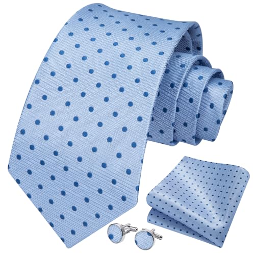 Image of HISDERN Mens Tie Set Classic Woven Ties and Pocket Square Cufflinks Set Formal Business Wedding Neckties Handkerchief