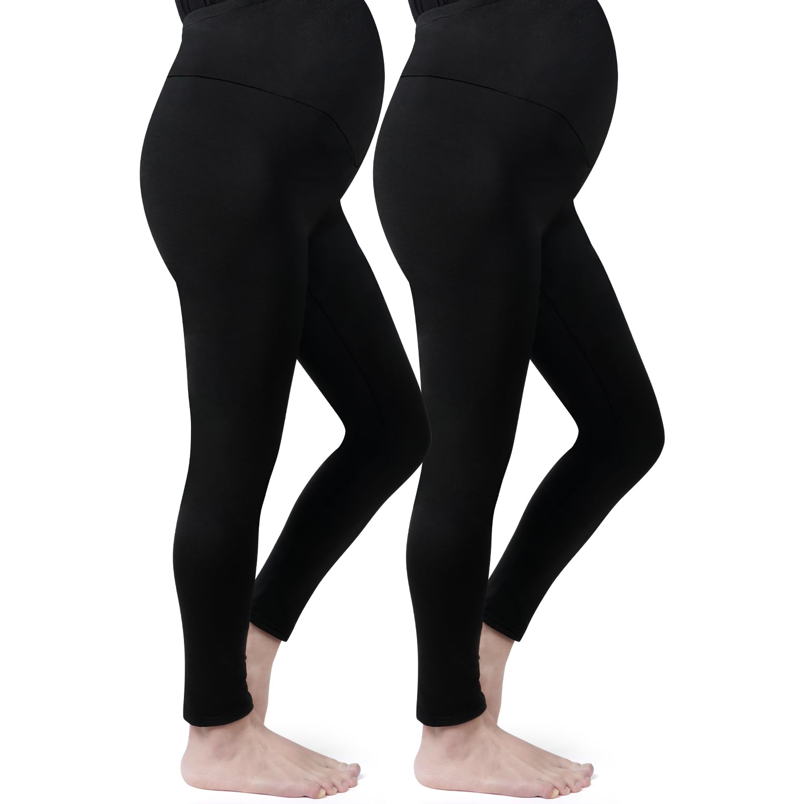 Aomig Legging de Grossesse pour Femme, 2PCS Noir Legging Grossesse Maternité, Soutien Post, Pantalon de Grossesse Femme Leggings Longs de Grossesse en Polyester(XL)