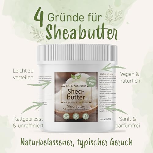 NaturaForte Sheabutter unraffiniert & kaltgepresst 250g – Naturreine Kosmetik Körperbutter, vegan, parfümfrei, feuchtigkeitsspendend & rückfettend, für alle Hauttypen
