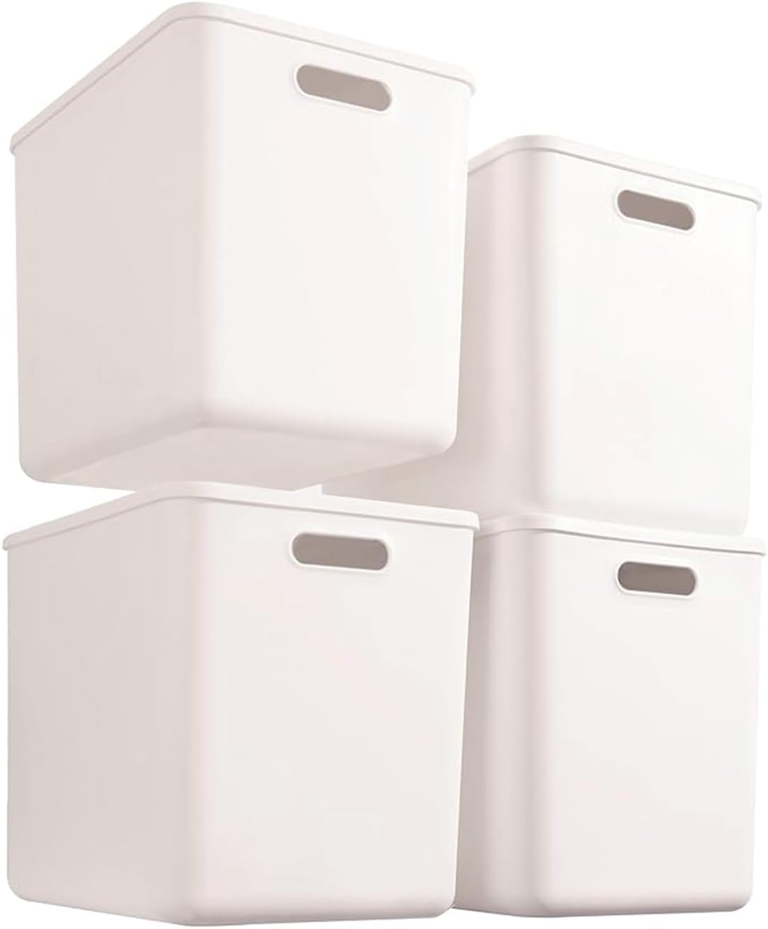 Set of 4 Storage Boxes Plastic Storage Box with Lids Approx. Width 14.4 x Depth 10.2 x Height 11.8 inches (36.5 x 26 x 30 cm) Approx. 25 L Stackable Boxes, for Closet/Living Room/Kitchen (White, 4XL)