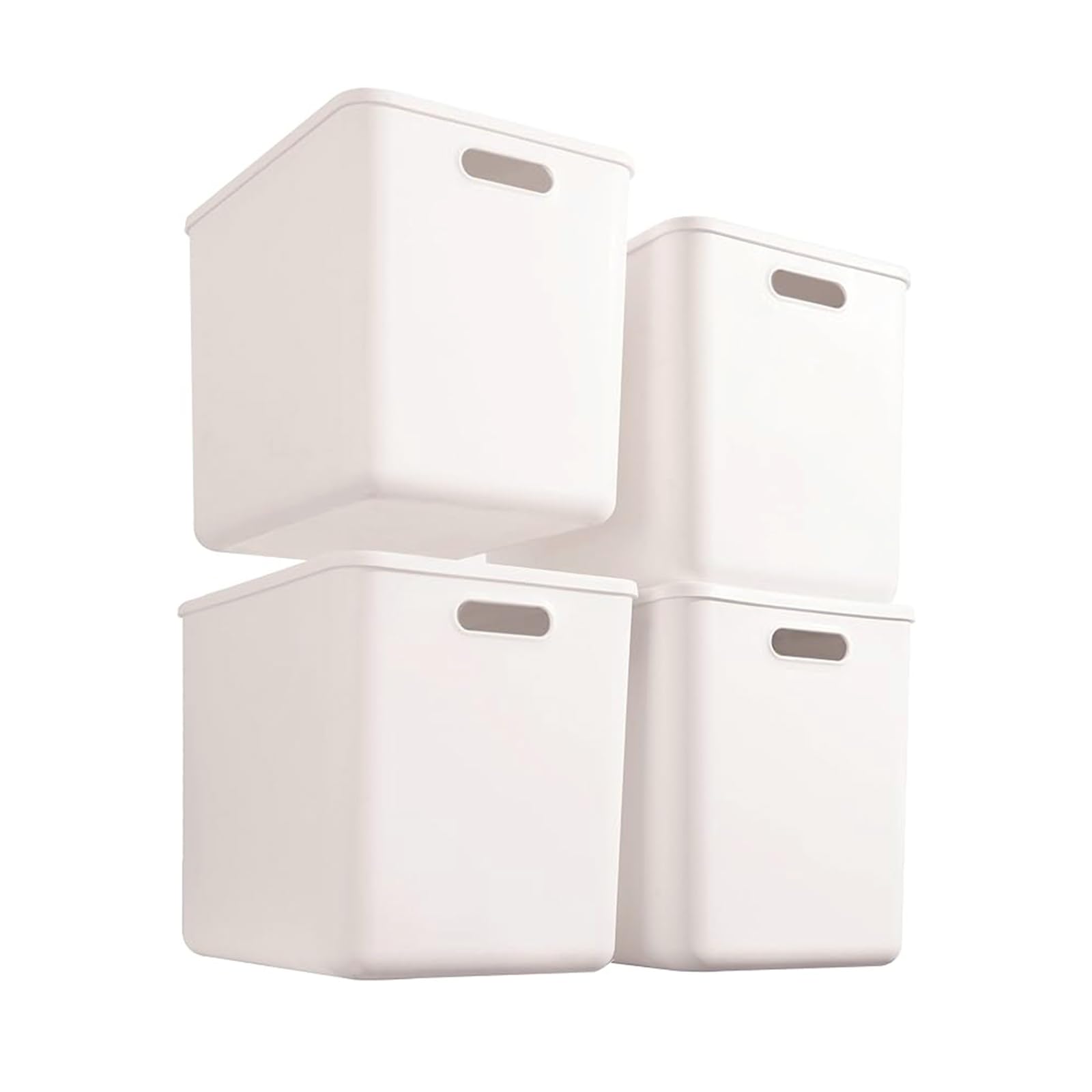 Set of 4 Storage Boxes Plastic Storage Box with Lids Approx. Width 14.4 x Depth 10.2 x Height 11.8 inches (36.5 x 26 x 30 cm) Approx. 25 L Stackable Boxes, for Closet/Living Room/Kitchen (White, 4XL)