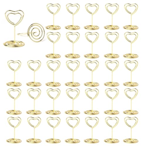 MisFun 30 Stück Tischkartenhalter, Fotohalter, Fotohalter mit Klammern, Memohalter, Tischkarten Halterung, Tischnummernhalter für Hochzeiten, für Hochzeiten, Jubiläen, Partys (Herzförmig)