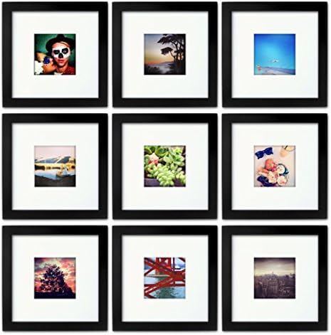Tiny Mighty Frames 9-set, Wood, Square, Instagram, Photo Frame, 4x4 (Mat), 8x8 (9, Black)
