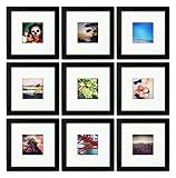 Tiny Mighty Frames 9-set, Wood, Square, Instagram, Photo Frame, 4x4 (Mat), 8x8 (9, Black)