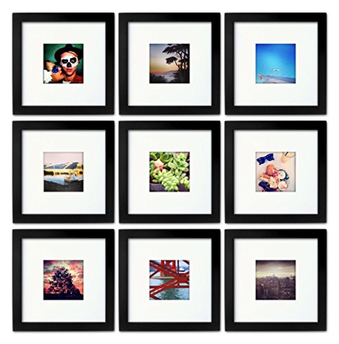 Tiny Mighty Frames 9-Set, Wood, Square, Instagram, Photo Frame, 4X4 (Mat), 8X8 (9, Black) #TOP19