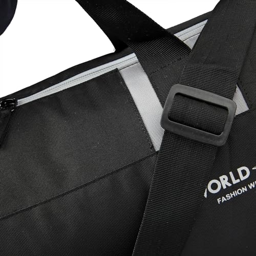 Image of WORLD STAR Trendy Gym Duffle Bag for Men & Women - Waterproof Sports Bag with Shoe Compartment & Adjustable Strap - Versatile Travel & Training Gear (Sleek Black)