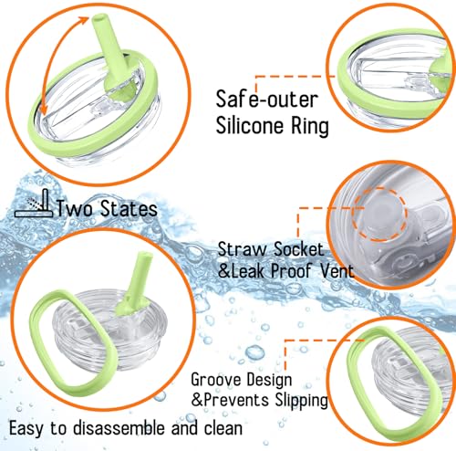 Image of 2 Pack Stanley Cup Lid Replacement 40 oz, with Leak Proof and Flip Straw Lid, Stanley Cup Accessories, for Stanley Quencher H2.0 40 oz Tumbler (Only), BPA Free (Light Green)