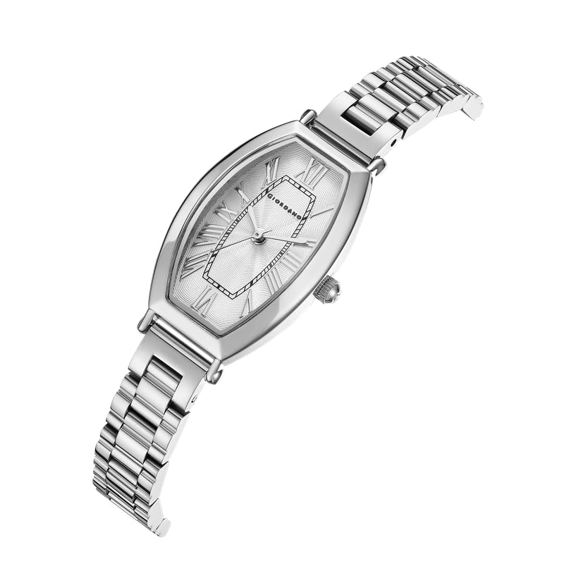 Image of Giordano Silver Oval Shape Dial Watch for Women - Elegant Roman Numerals, Stainless Steel Strap, Sleek Analog Design