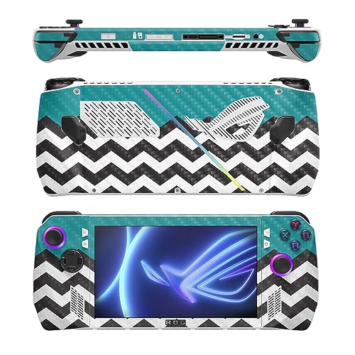 Image of MightySkins Carbon Fiber Skin Compatible with Asus ROG Ally - Teal Chevron | Protective, Durable Textured Carbon Fiber Finish | Easy to Apply