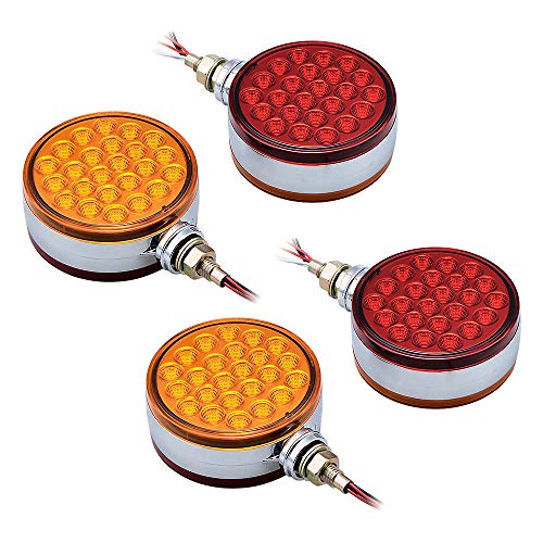 Astra Depot 2 Pairs of Dual Double Face Fender Stop Turn Signal Tail Pearl 48 LED Amber/Red Truck Trailer Stud Lights w/Chrome Housing Waterproof