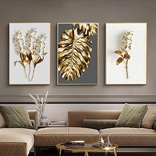 Affiche murale art feuille d'or impression sur toile moderne triptyque de salon
