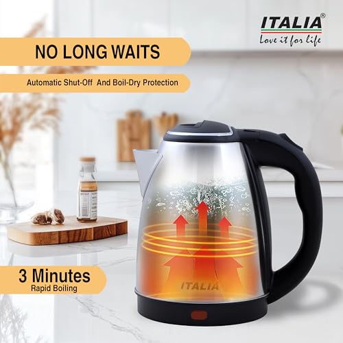 Image of Italia 1.8L Electric Kettle | Stainless Steel Body | 1500W Fast Boiling | Auto Cut-Off & Boil-Dry Protection | 360 Swivel Base | Cool Touch Handle | 1 Year Warranty