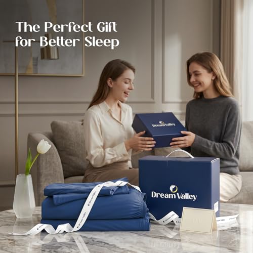 Image of Dream Valley Cooling Sheets Twin Size, Cooling Fitted Breathable Bed Sheets & Flat Sheet with 1 Pillowcase-3 PCS for Night Sweats & Hot Sleepers, Q-Max >0.45 Aerocool, Deep Pocket 16 inch,Navy Peony