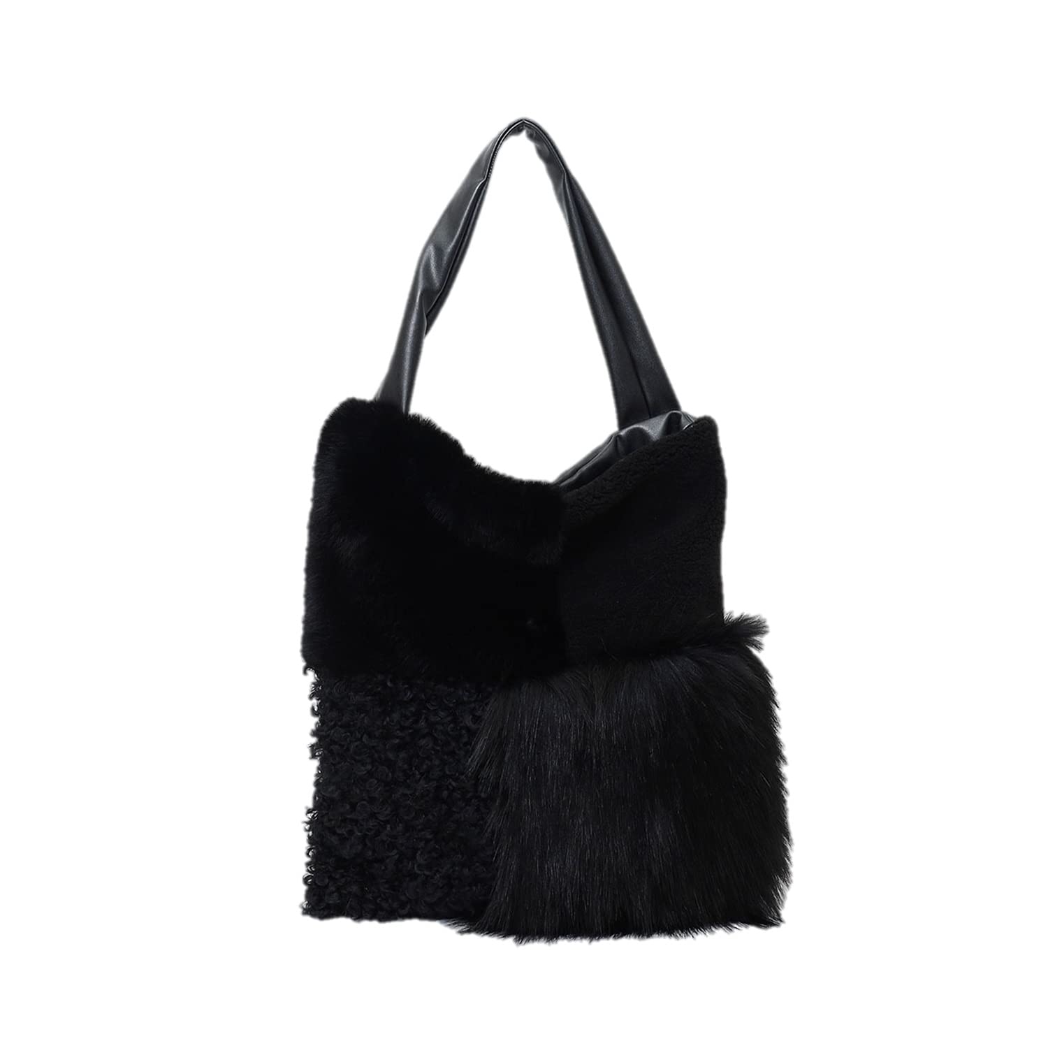 Nananoel 2253311013 Women's Shoulder Bag, Eco Fur Patchwork Shoulder Bag, A4 Compatible, Black (210)