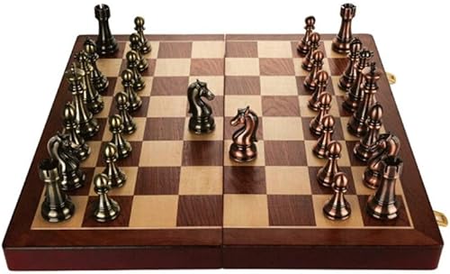 Miniatura 7 de ROLTIN Juego de caja de regalo de ajedrez de metal y bronce, tablero plegable especial para juego, juegos de ajedrez de entrenamiento diario