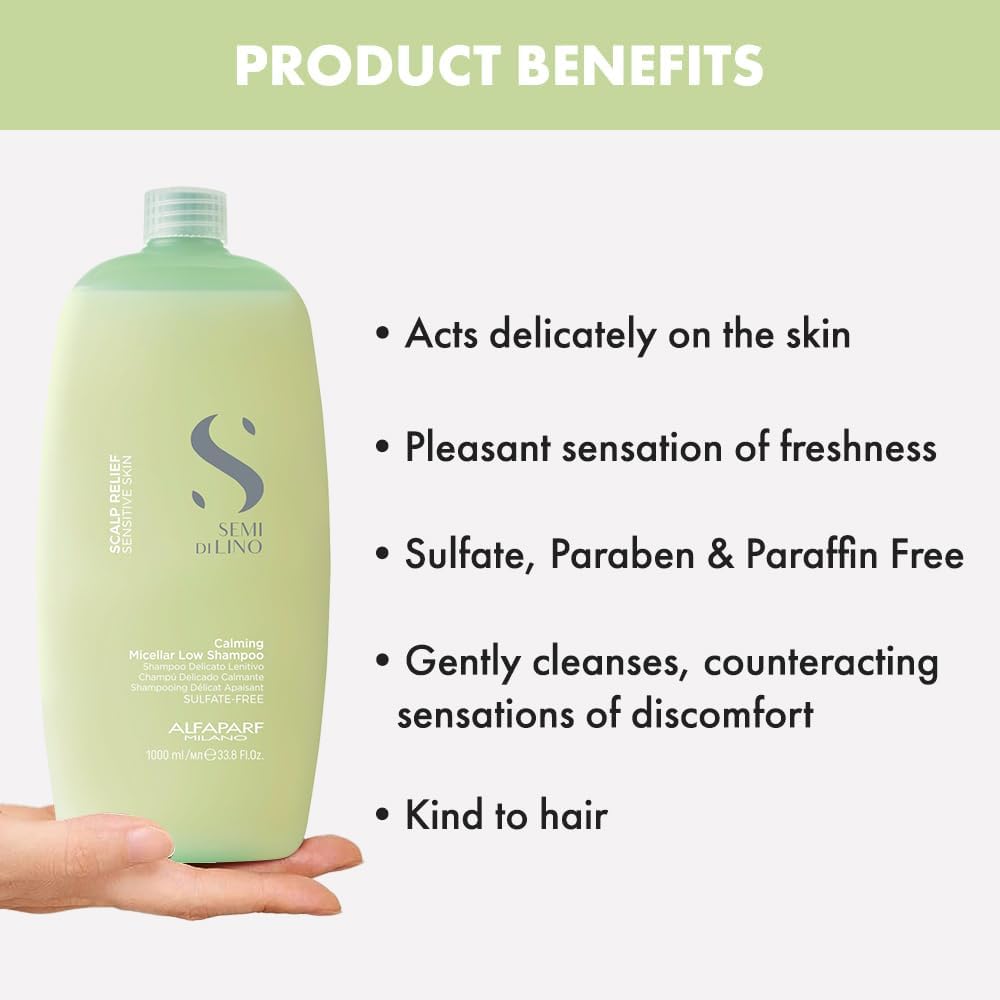 Alfaparf Milano Semi Di Lino Scalp Relief Low Shampoo for Sensitive Skin - Sulfate Free Shampoo - Soothes, Brings Comfort and Hydrates - Itch Relief - Professional Salon Quality