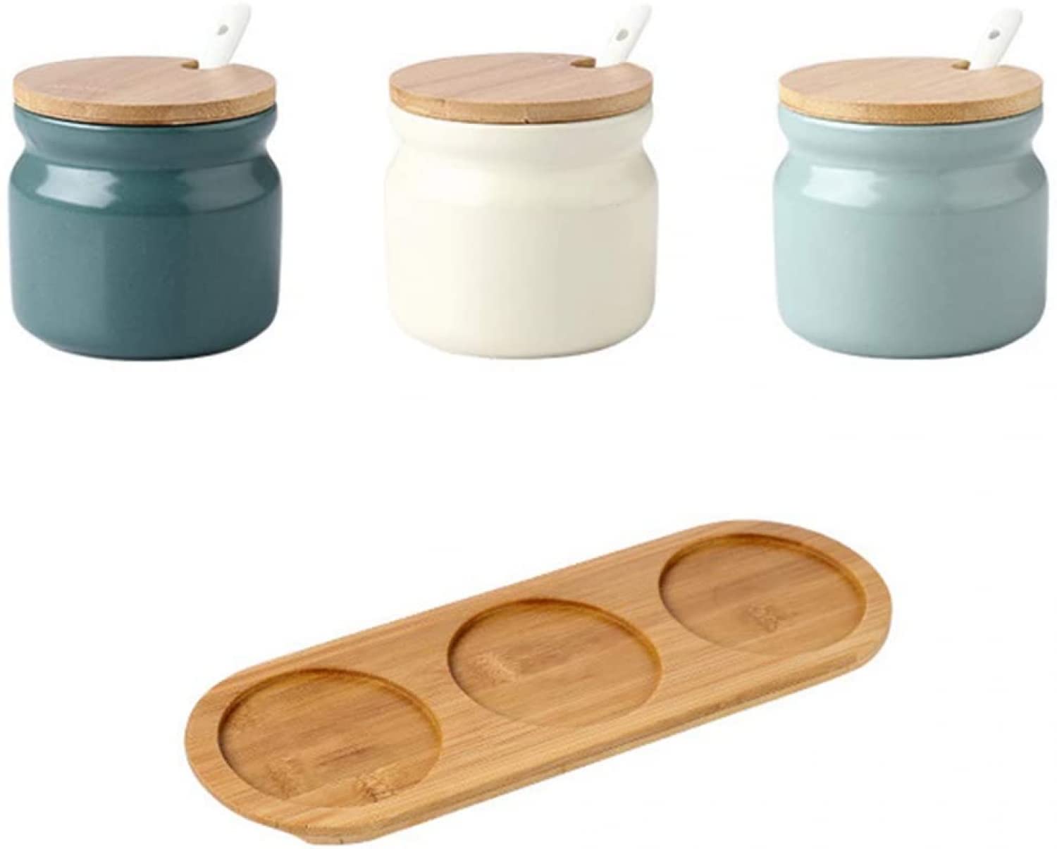 Set di barattoli in ceramica per spezie, zuccheriera, condimento, sale, con coperchio e cucchiaio, per cucina, dispenser per condimenti