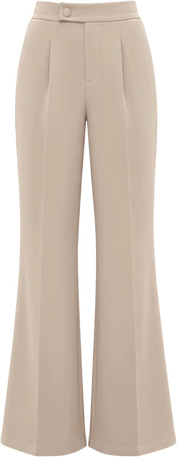 KIRUNDO Womens Dress Pants High Waisted Wide Leg Pleated Trousers Flare Palazzo Slacks Pockets Business Casual Outfits