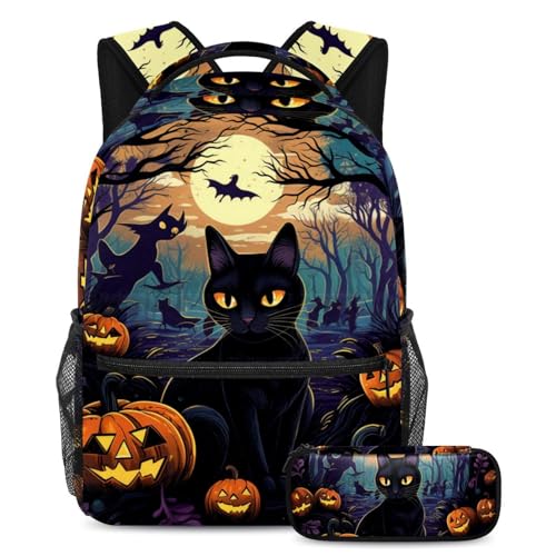 Ensemble cartable chat noir Halloween, le cadeau scolaire idéal