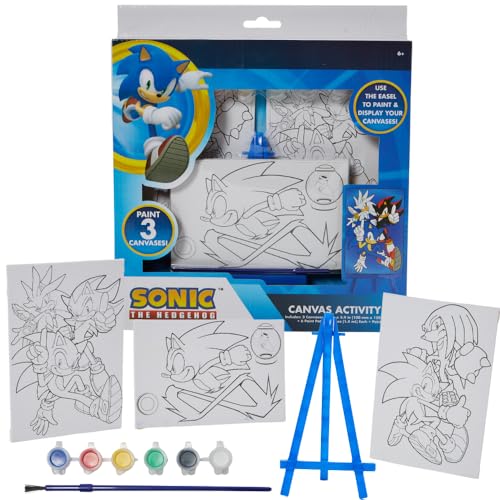 Sonic the Hedgehog Canvas Paint Set with 3 Canvases Paint & Easel for Kids