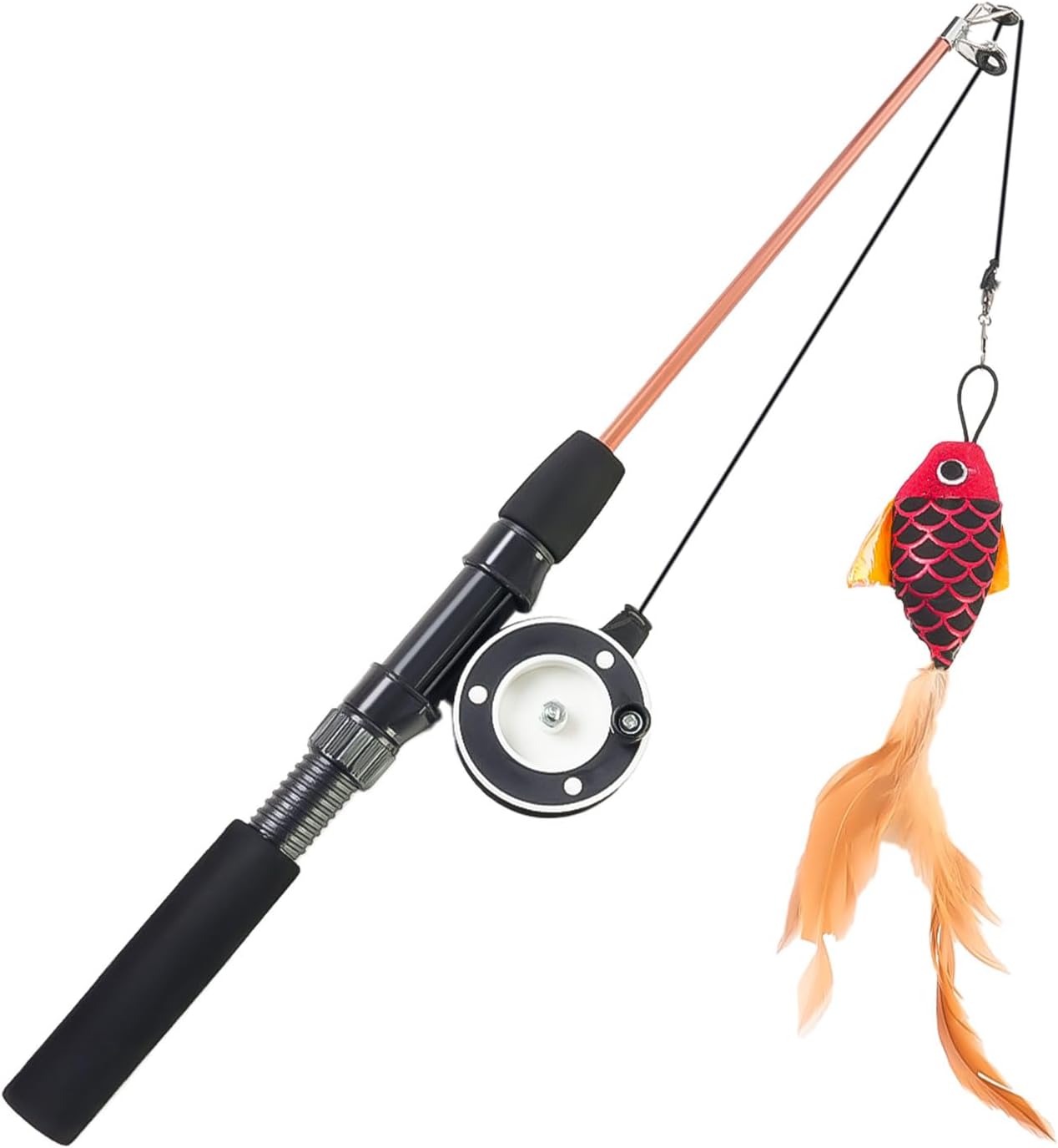 Silvervine Cat Teaser Wand Toys with Red Fish – 10X More Attractive Than Catnip, Adjustable 16-30 Inches, Durable Interactive Cat Toys for Indoor Cats, Detachable Wheel for Multi-Purpose Use