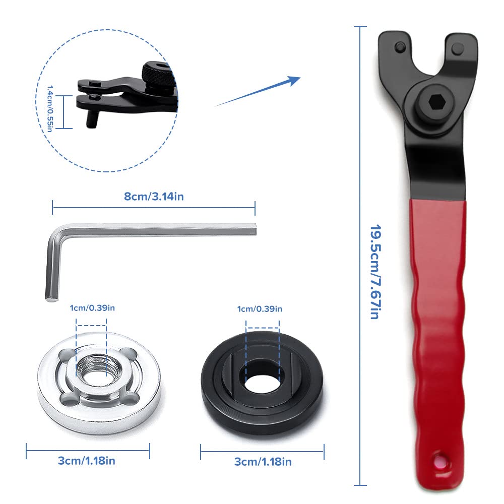 VooGenzek Chiave Regolabile per Smerigliatrice Angolare, con Chiave a Brugola e 2 Flange, 10-52mm Chiave Angolare Universale per Smerigliatrice con Manico in Plastica (Rosso Nero)