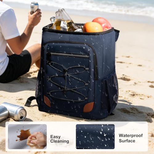 Image of Backpack Cooler Insulated Leakproof, Soft Cooler for Outdoor Camping Hiking | 7.5x13x18in, leakproof liner, waterproof oxford, multi pockets, wine opener, for camping hiking picnic fishing
