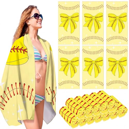 Lumina Garden 12 Pack Large Softball and Coquette Bow Beach Towel Bulk 55 x 28 Inch Pool Towel Microfiber Oversized Quick Dry for Team Woman Bath Camping Swimming Gift Sport Party Favors(Bow)