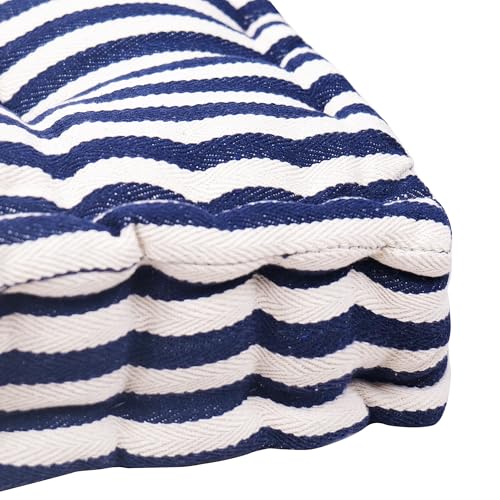 Image of Reversible 60x60x10 cm Woven Quilted Navy Stripe Floor Cushion with Cotton Filler for Seating, Patio Seat, Meditation, Yoga, Pooja, Guests, Living Room, Bedroom, Large Size 24x24x4 Inch