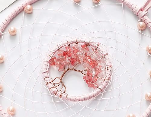 Miniatura 3 de Atrapasueños rosa, árbol de la vida de plumas de fantasía para niñas, decoración de pared para dormitorio de niña, regalo de bendición sin luz, 1