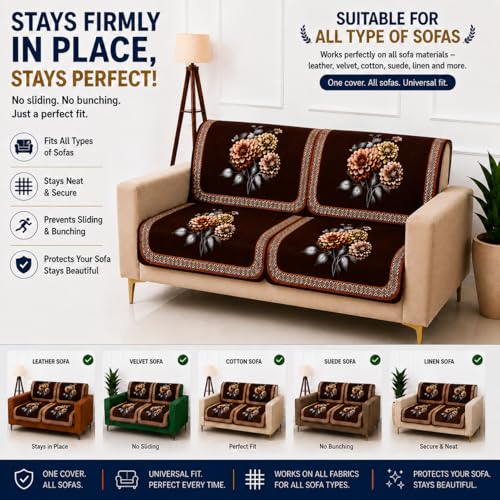 Image of Homerz 'Brooklyn Series' Premium Sofa Cover | Quilted Floral Design | Non-Slip Washable Sofa Protector | Soft Anti Slip Fabric (Brown, 2 Seater, Seat Cover with Backrest)
