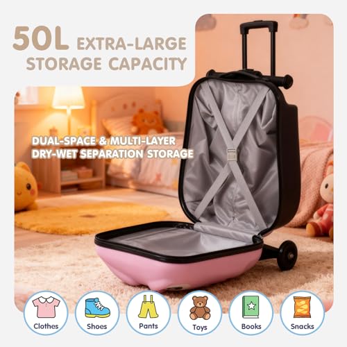 Detachable Scooter Suitcase for Kids & Teens, 3D Cute Owl Ride-On Luggage - image 6