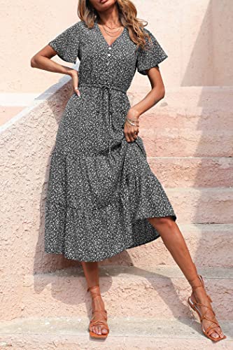 PRETTYGARDEN Summer Floral Dress for Women 2025 Casual Boho Short Sleeve Maxi Dresses V Neck Tiered Flowy Beach Sundress