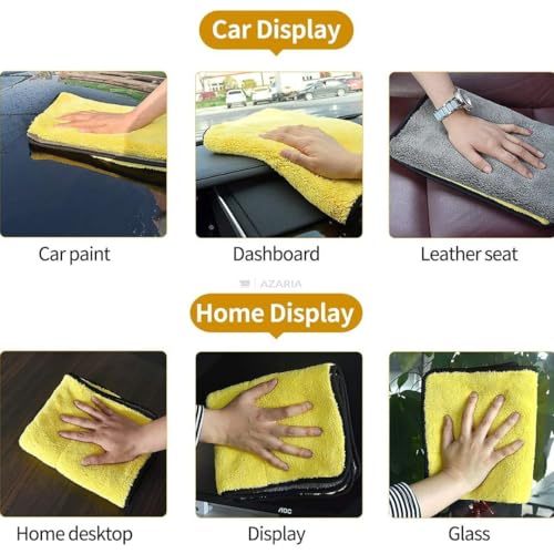 Image of AZARIA Microfiber Cloth 30x40 cm 800 GSM Thick Lint & Streak-Free Multipurpose Cloths Automotive Microfiber Towels for Car Bike Cleaning Washing, car Cleaning Accessories (Pack of 2 Grey 800 GSM)