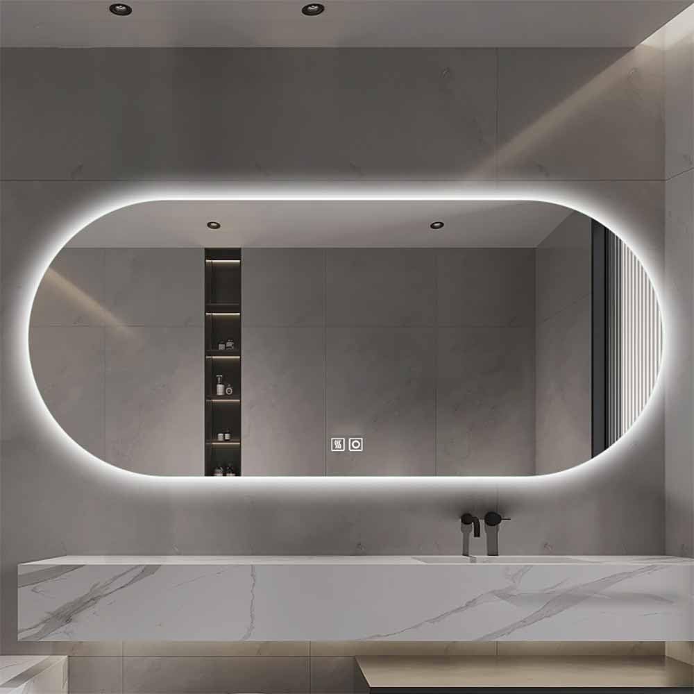 FGXHHS 48x24inch Oval Lighted Mirror for Bathroom, 3 Colors Illuminated LED Vanity, Wall Mounted, Anti-Fog, Shatter-Proof, Touch Control, Frontlit/Backlit(Backlit,51"x32")