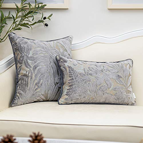Alerfa 12 x 20 Inch Gray Silver Rectangle Maple Leaf Pillow Embroidery Cut Velvet Cushion Case Luxury Modern Lumbar Throw Pillow Cover Decorative Pillow for Couch Sofa Living Room Bedroom Car - Thumbnail 4