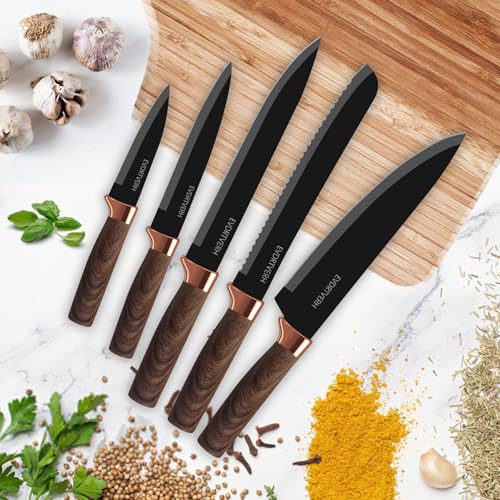 lapelux Knife Set,6 Piece Kitchen Knife Set-Kitchen Knives with Block, Wood Grain Handle, Stainless Steel Knivese with Chef, Bread Knife,for Cutting Meat/Vegetables/Fruit. - Image 4