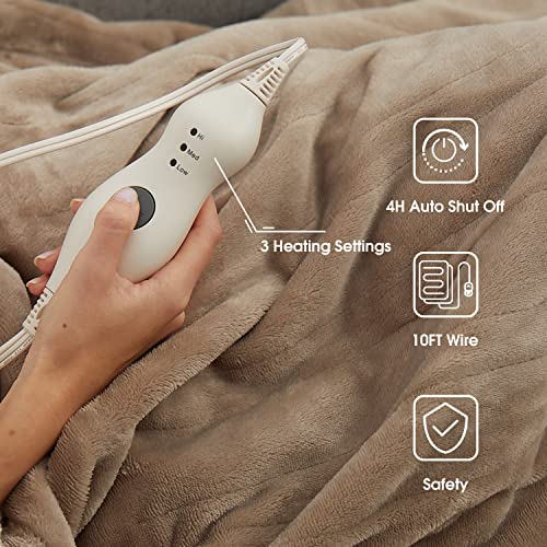 Tefici Electric Heated Blanket Queen Size, Dual Control Super Cozy Soft Flannel 84" X90" Heating Blanket With 3 Fast Heat Levels & 8 Hours Auto Off,Etl&Fcc Certification,Home Office Use,Camel #TOP4