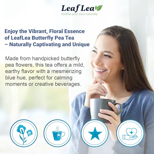 Image of LeafLea Butterfly Pea Flower Tea, 40 Color-Changing Blue Herbal Tea Bags