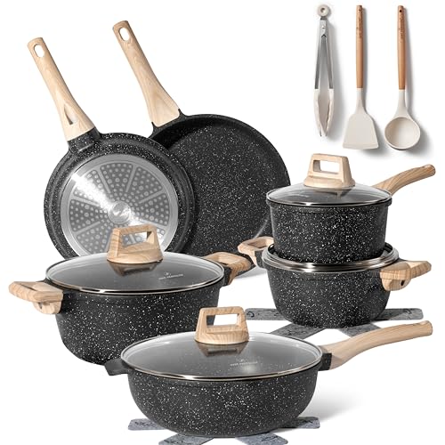 Just Perfecto Juego de Ollas y Sartenes Cocina Antiadherentes 21 Piezas, Batería de Cocina Antiadherentes Aluminio, para Todas las Cocinas, Incluso Inducción, Ollas Cocina con Tapas