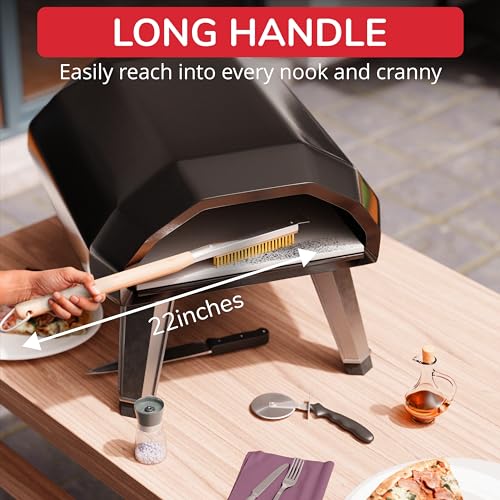 Senwosa 22” Pizza Oven Brush with Stone Scraper - Heat Resistant Stainless Steel Bristles, Extra Long Handle - Universal Fit for Most Pizza Ovens