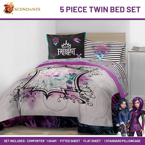 Image of Jay Franco Kids Comforter Set Includes Sheets and Pillow Cover - Soft and Cozy Bed Set for Stylish Room Decor, Multi - Descendants, 5 Piece Twin