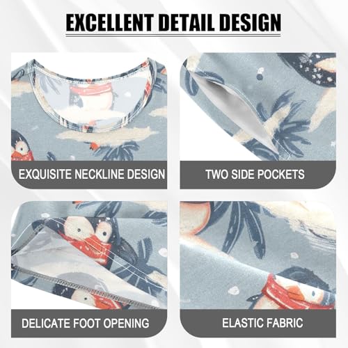 ALAZA Penguin Blue Palm Tree Pajamas Set Short Sleeve Cotton Sleepwear Summer Pjs 2 Piece 5-14Y4