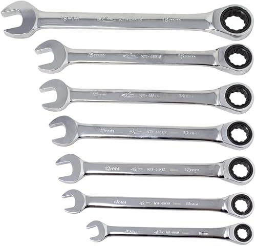 K Tool International 45500 Juego de llaves de trinquete métricas para garajes, talleres de reparación y bricolaje, cromado, 12 puntos,