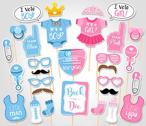 Rainlemon(TM) Gender Reveal Party Boy or Girl Photo Booth Props Kit On A Stick