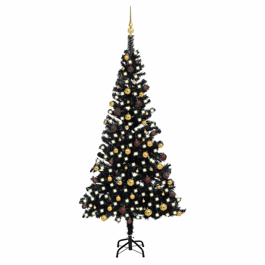 Sztuczne drzewko bożonarodzeniowe, kolor czarny, 210 cm, z 300 końcówkami, 910 końcówek, stalowy stojak i 120 ornamentów, dekoracja do domu, świąteczna dekoracja do domu, świąteczna dekoracja na
